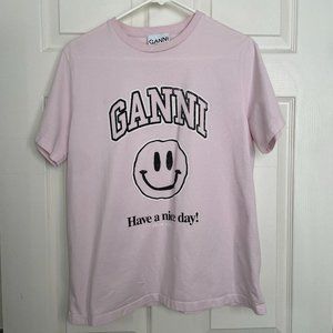 GANNI ORGANIC COTTON SMILEY GRAPHIC TEE